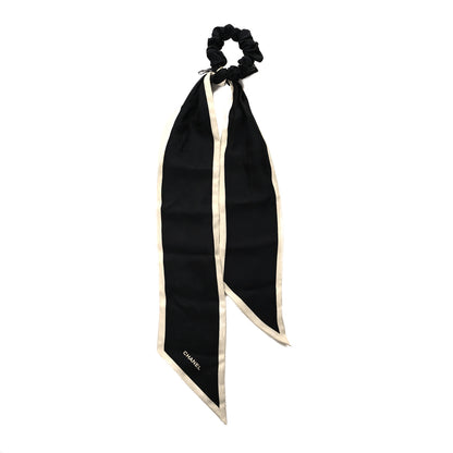 Chanel Silk Twill Hair Tie White Black 2 of 3