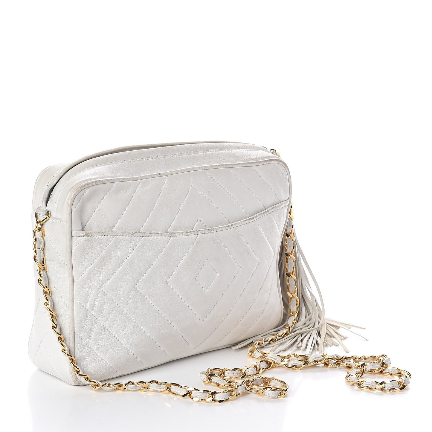 Lambskin Chevron Tassel Camera Case White