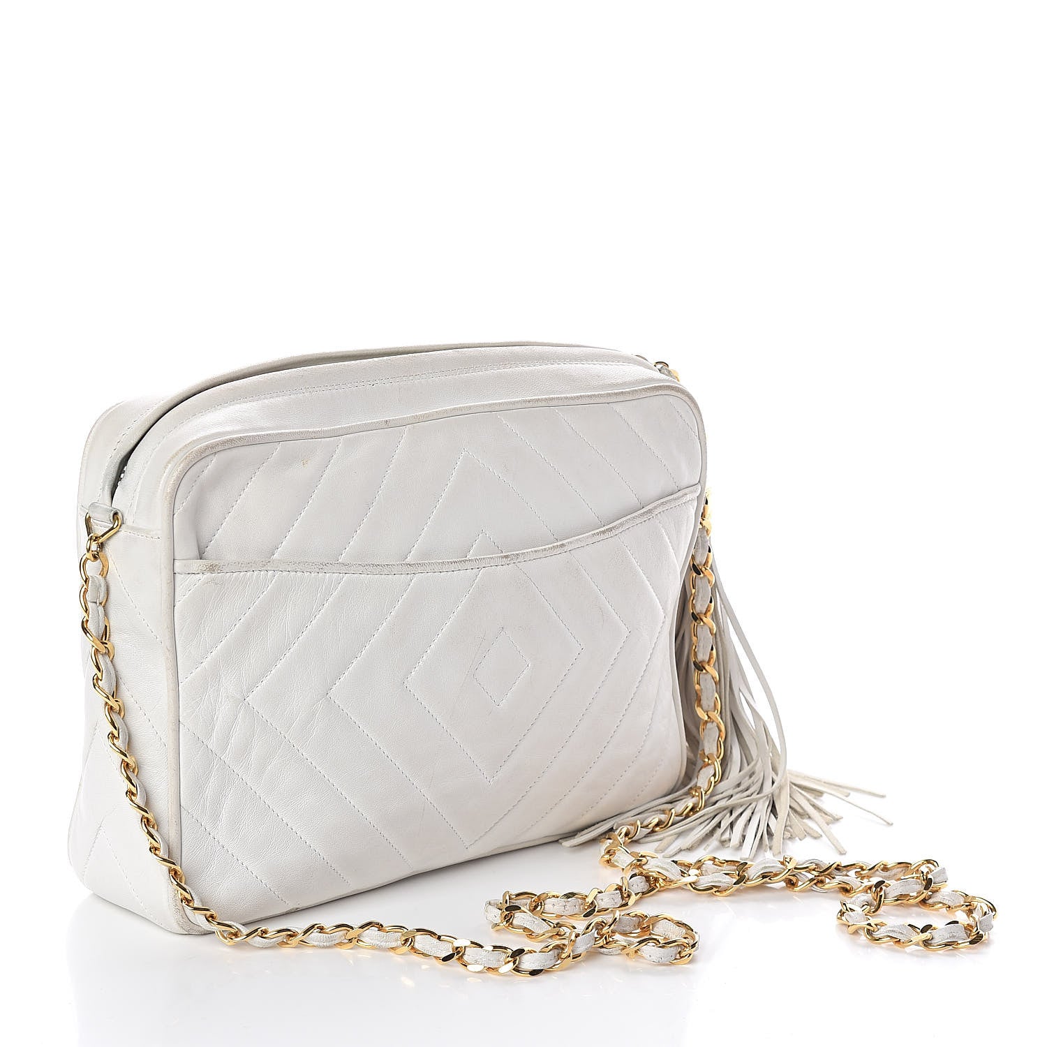 Chanel Lambskin Chevron Tassel Camera Case White 3 of 18
