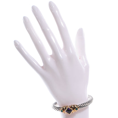 David Yurman Sterling Silver 14k Yellow Gold Amethyst and Green Onyx 7mm Cable Cuff 2 of 5