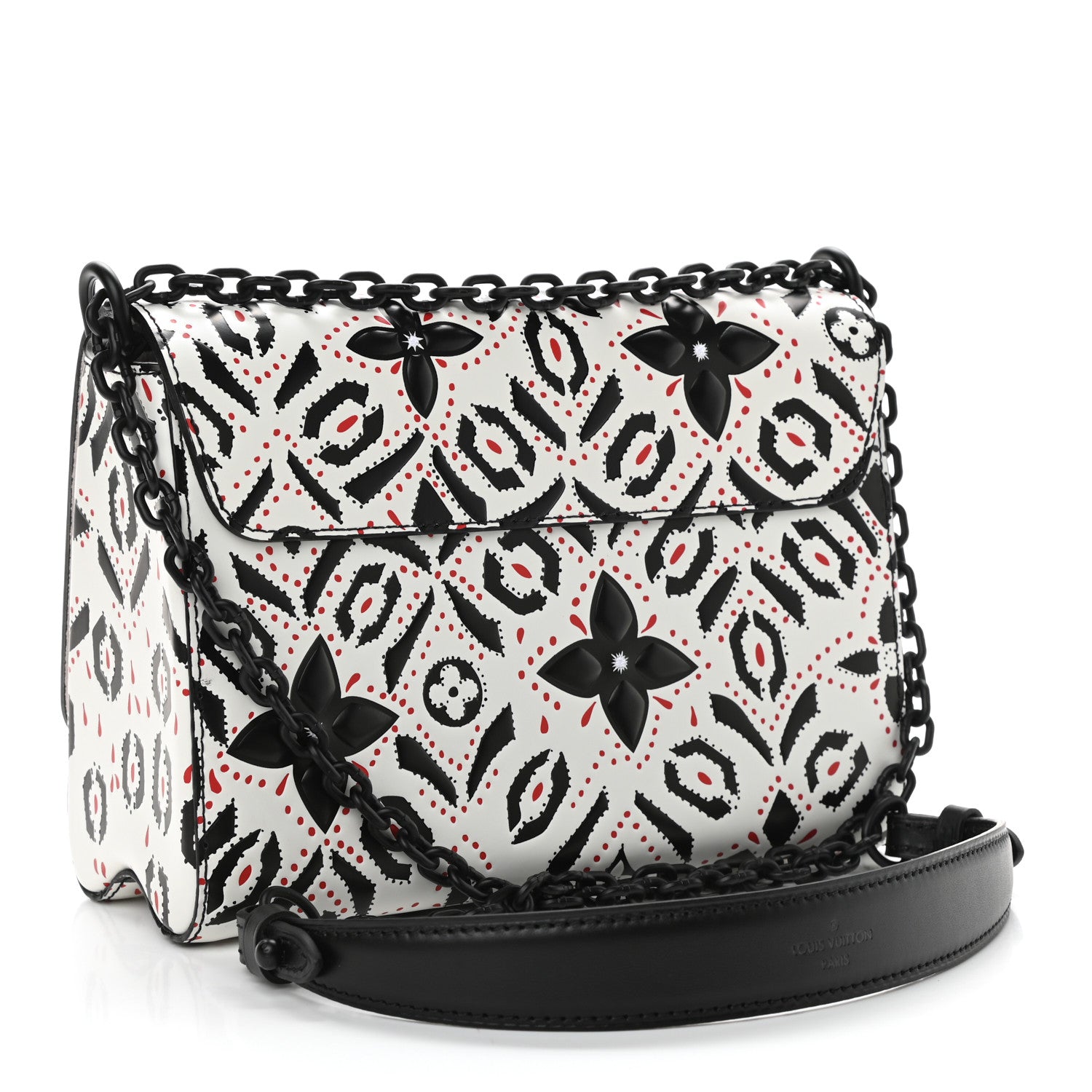 Louis Vuitton Calfskin Graphic Print Twist Shoulder Bag MM White Black 2 of 11