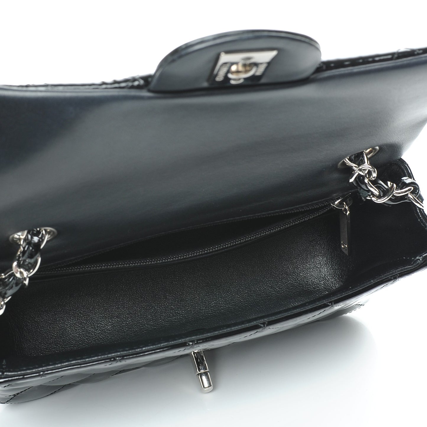 Patent Calfskin Quilted Mini Rectangular Flap Black