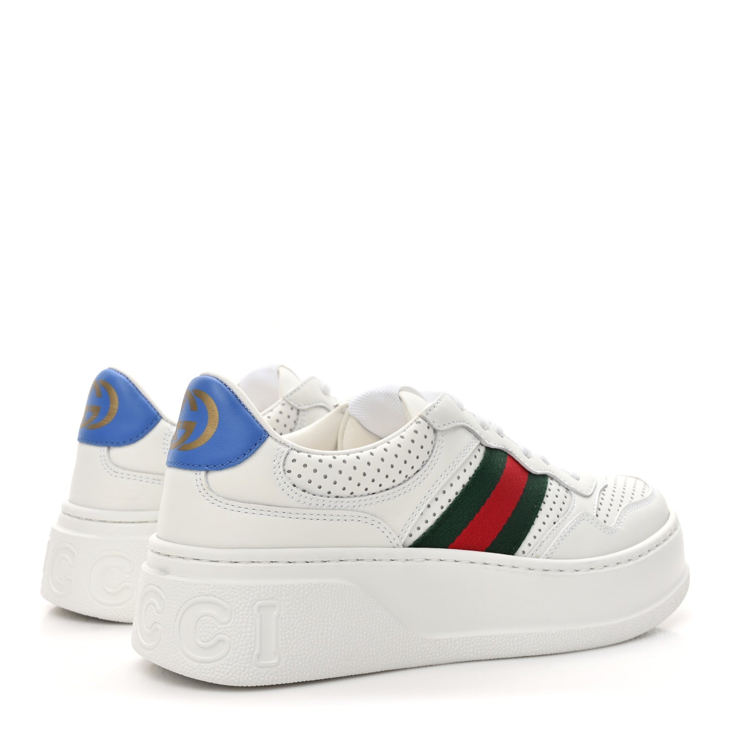 Calfskin Web Perforated Womens Platform 55mm Sneakers 37.5 White Bright Splash