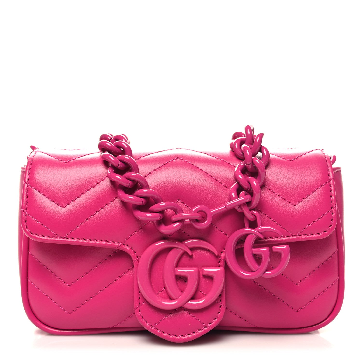 Gucci Calfskin Matelasse Monochrome GG Marmont Chain Belt Bag Classic Fuxia 1 of 10