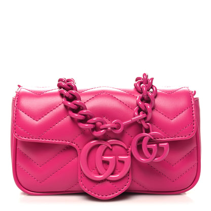 Gucci Calfskin Matelasse Monochrome GG Marmont Chain Belt Bag Classic Fuxia 1 of 10