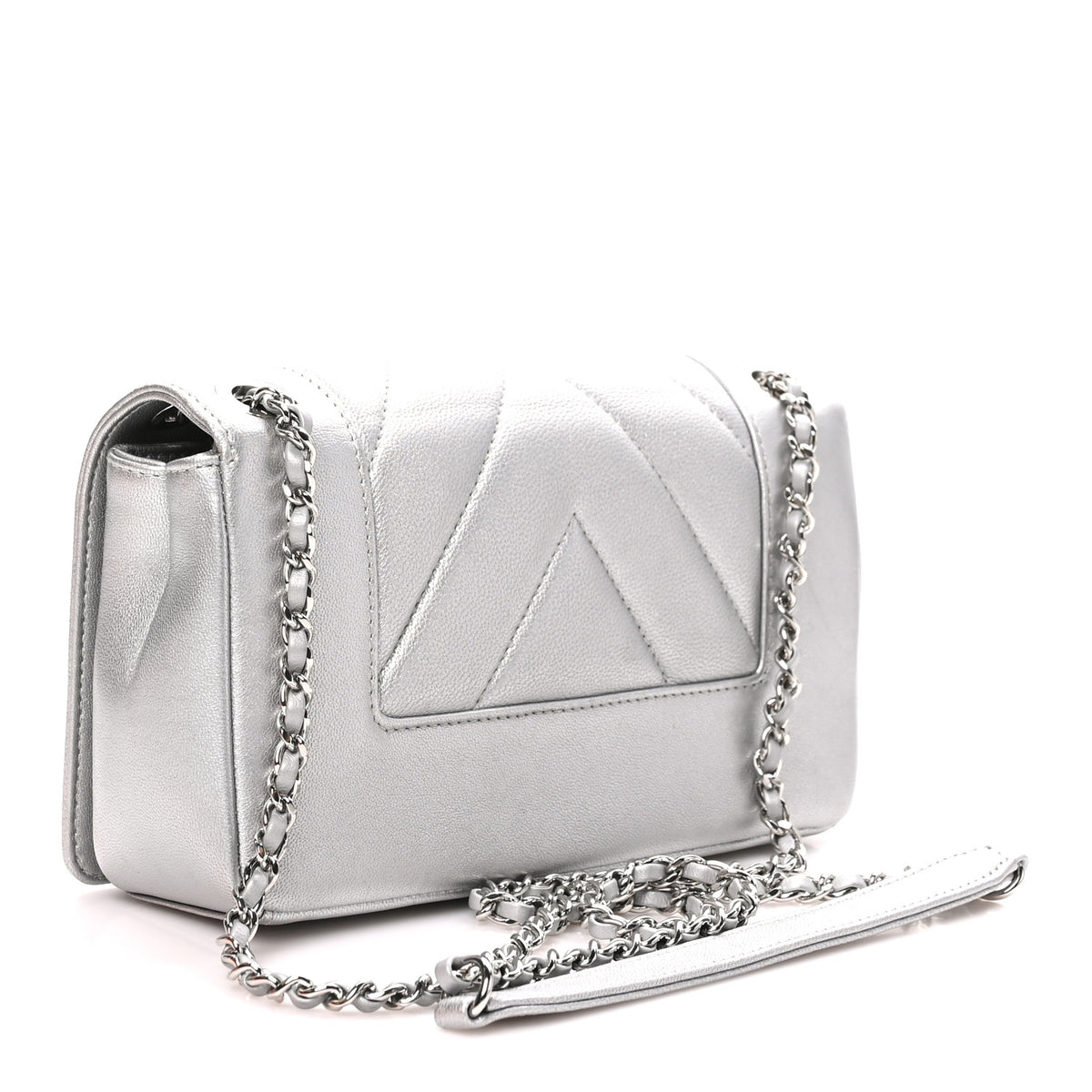 Metallic Sheepskin Chevron Quilted Small Vintage Mademoiselle Flap Silver