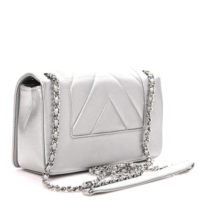 Chanel Metallic Sheepskin Chevron Quilted Small Vintage Mademoiselle Flap Silver 3 of 11