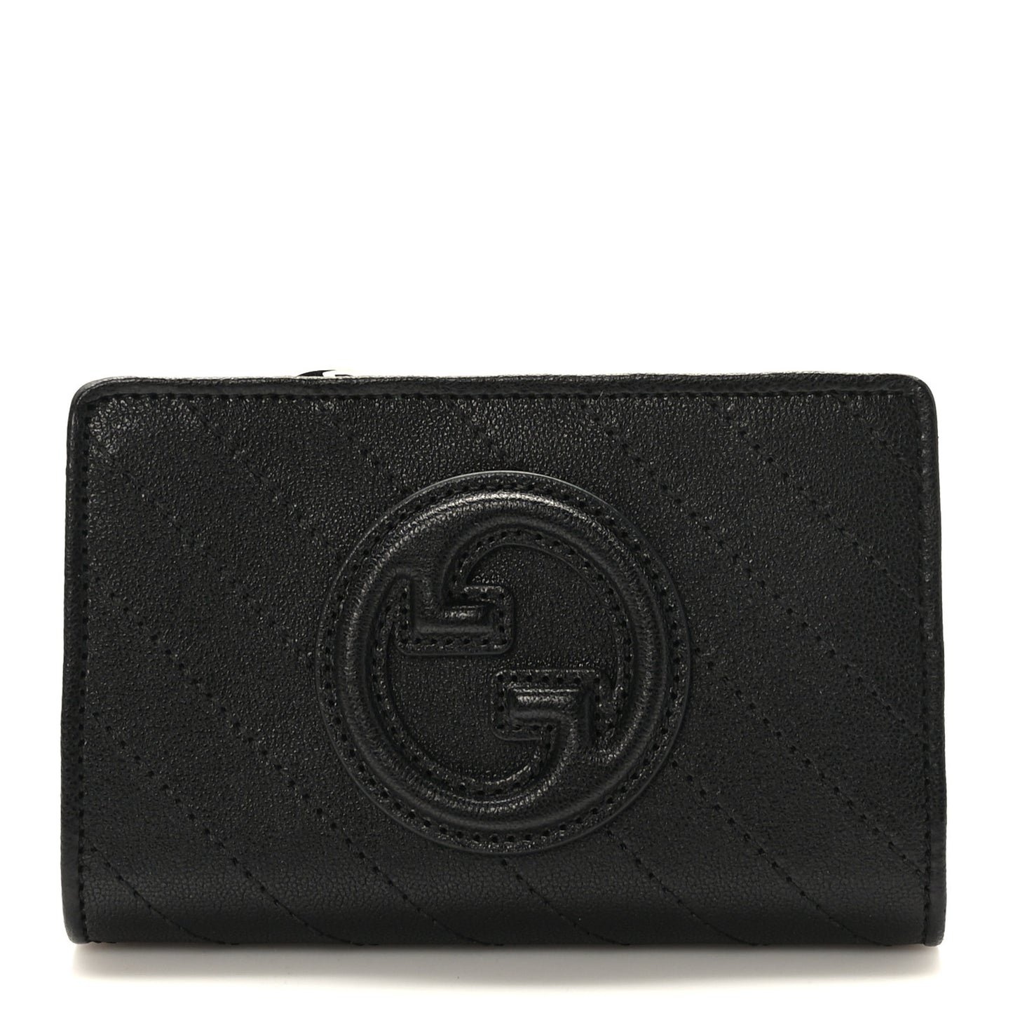 Sakai Be Green Calfskin Diagonal Stitched Blondie Travel Wallet Black