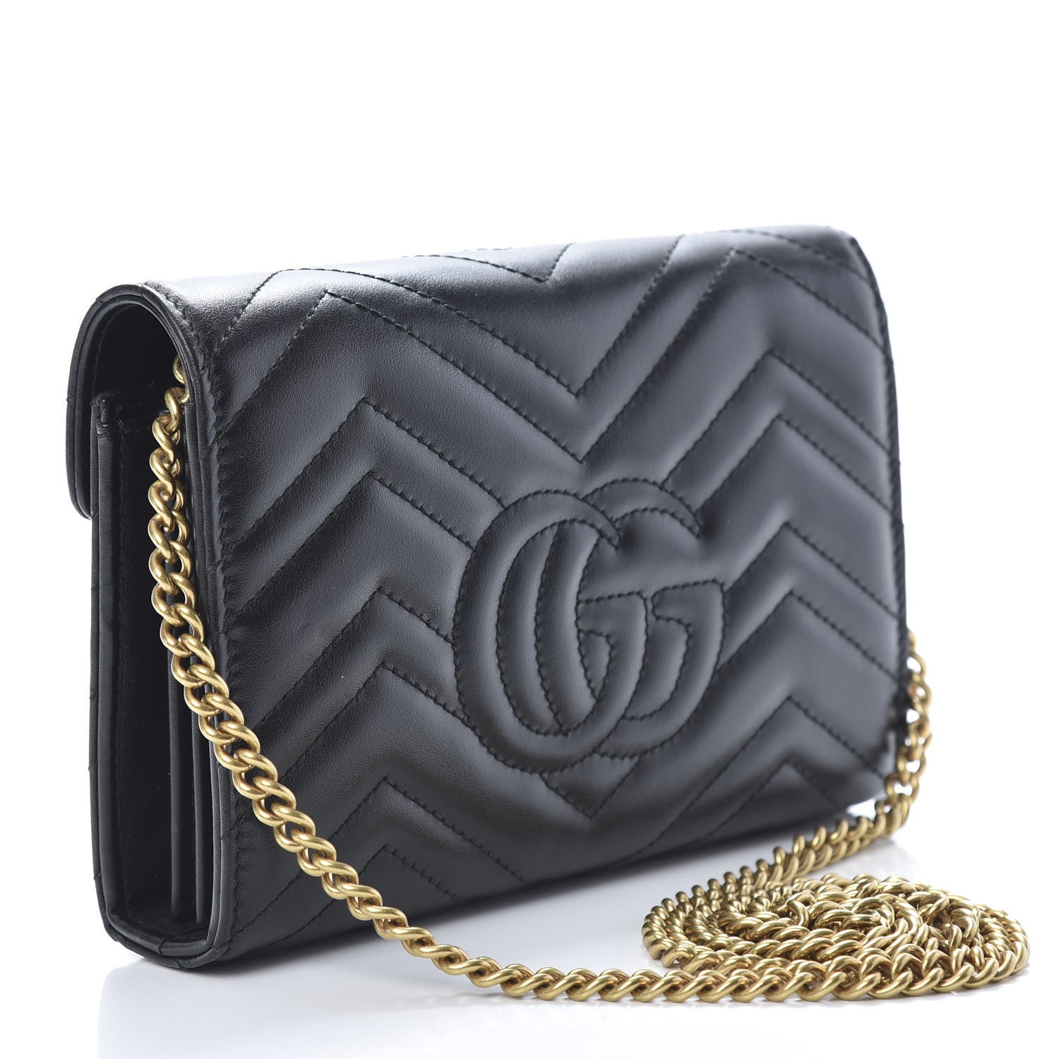 Gucci Calfskin Matelasse GG Marmont Chain Wallet Black 3 of 12