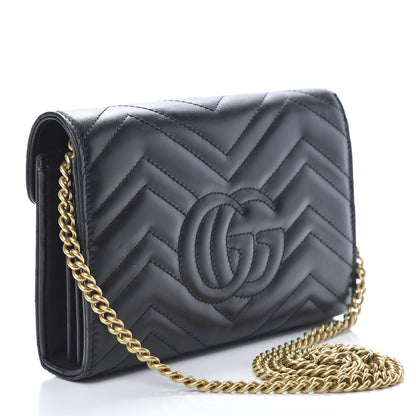 Gucci Calfskin Matelasse GG Marmont Chain Wallet Black 3 of 12