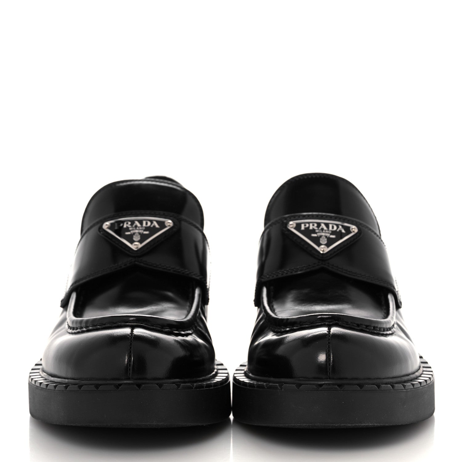 Prada Spazzolato Metal Triangle Logo 50mm Loafers 39 Black 2 of 12