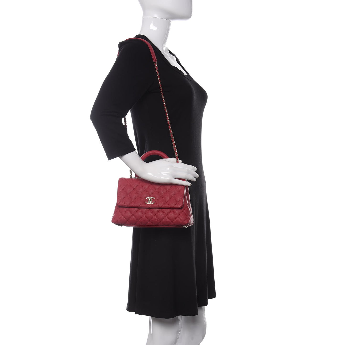Caviar Quilted Mini Coco Handle Flap Dark Pink