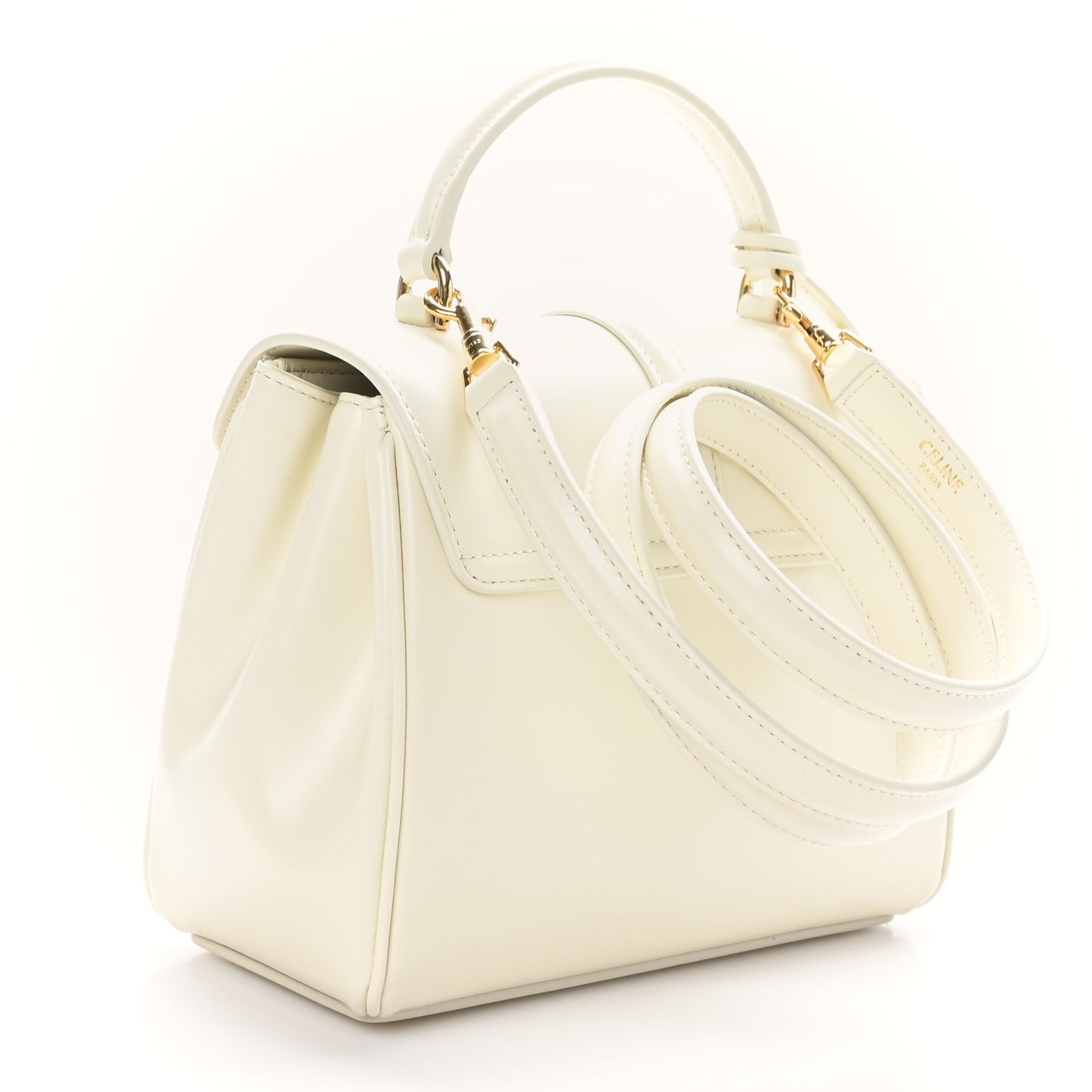 Satinated Calfskin Mini 16 Top Handle Bag White Cotton
