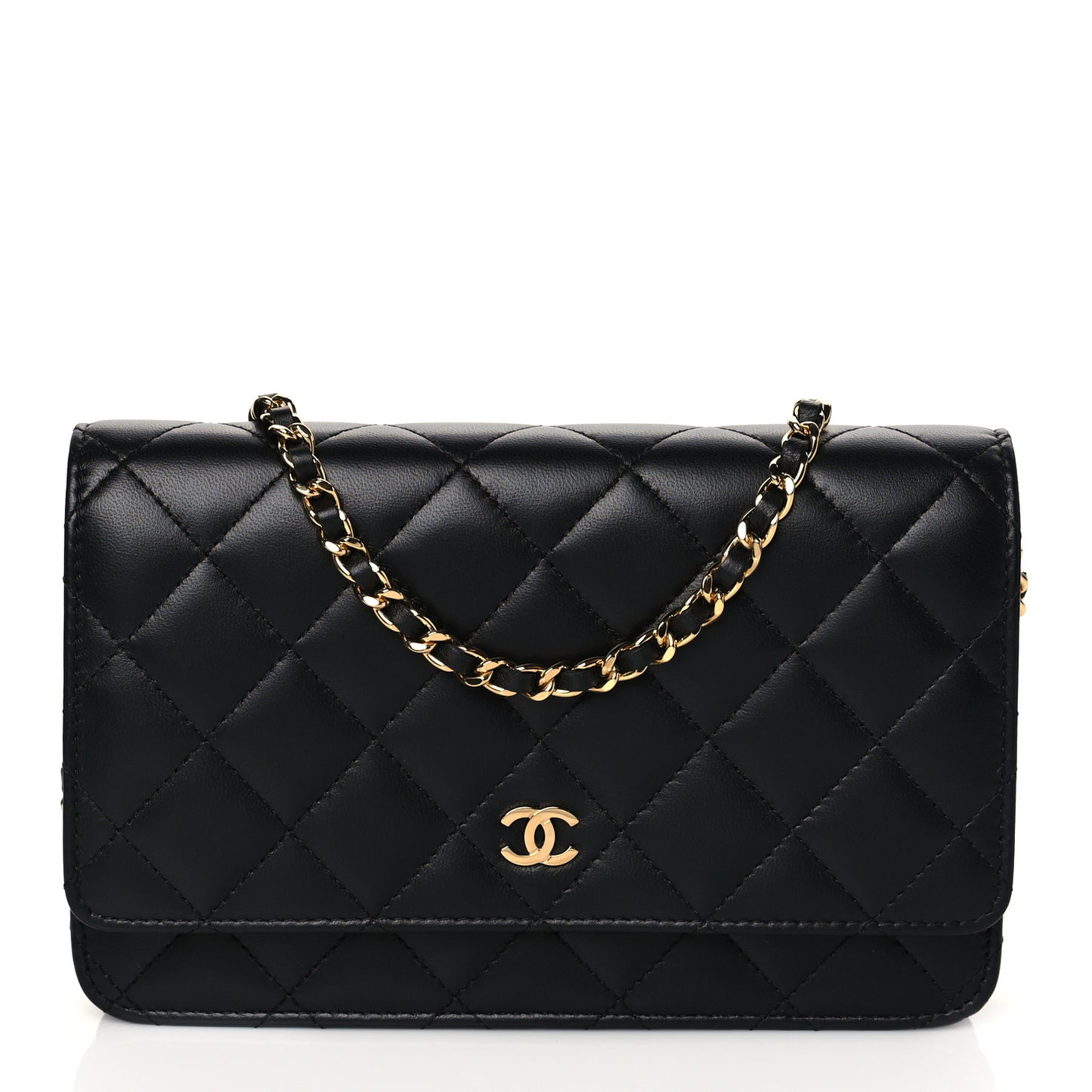 Lambskin Quilted Wallet On Chain WOC Black