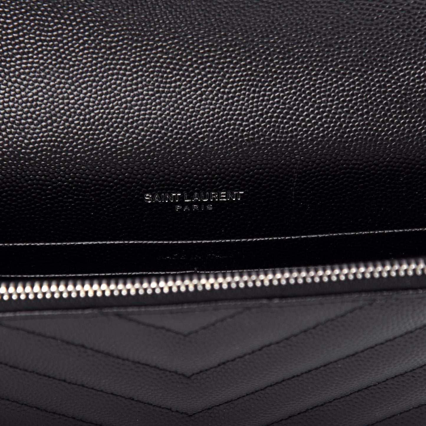 Grain De Poudre Matelasse Chevron Monogram Envelope Chain Wallet Black