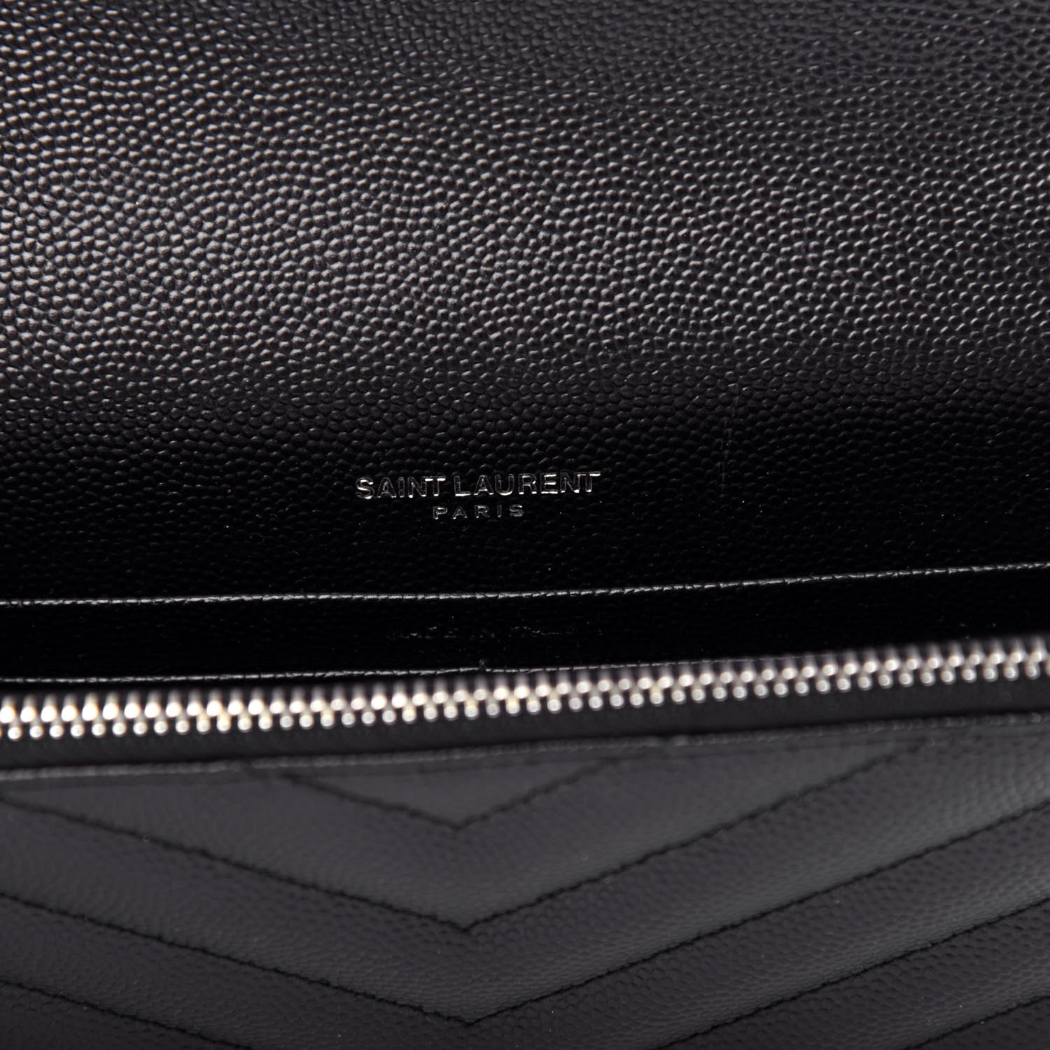 Saint Laurent Grain De Poudre Matelasse Chevron Monogram Envelope Chain Wallet Black 6 of 10