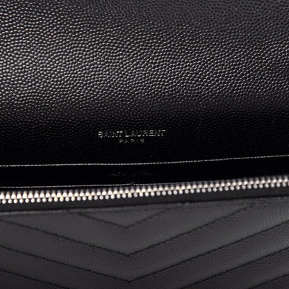 Saint Laurent Grain De Poudre Matelasse Chevron Monogram Envelope Chain Wallet Black 6 of 10