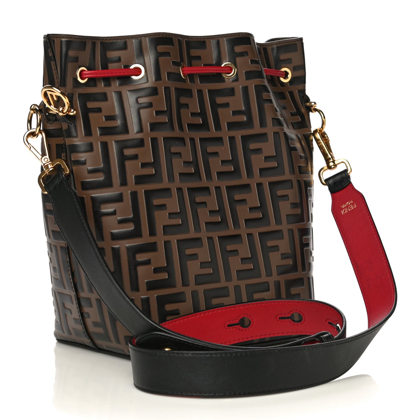 Vitello Grace F is Fendi Bi-Color FF 1974 Embossed Grande Mon Tresor Bucket Bag Maya Black Fragola