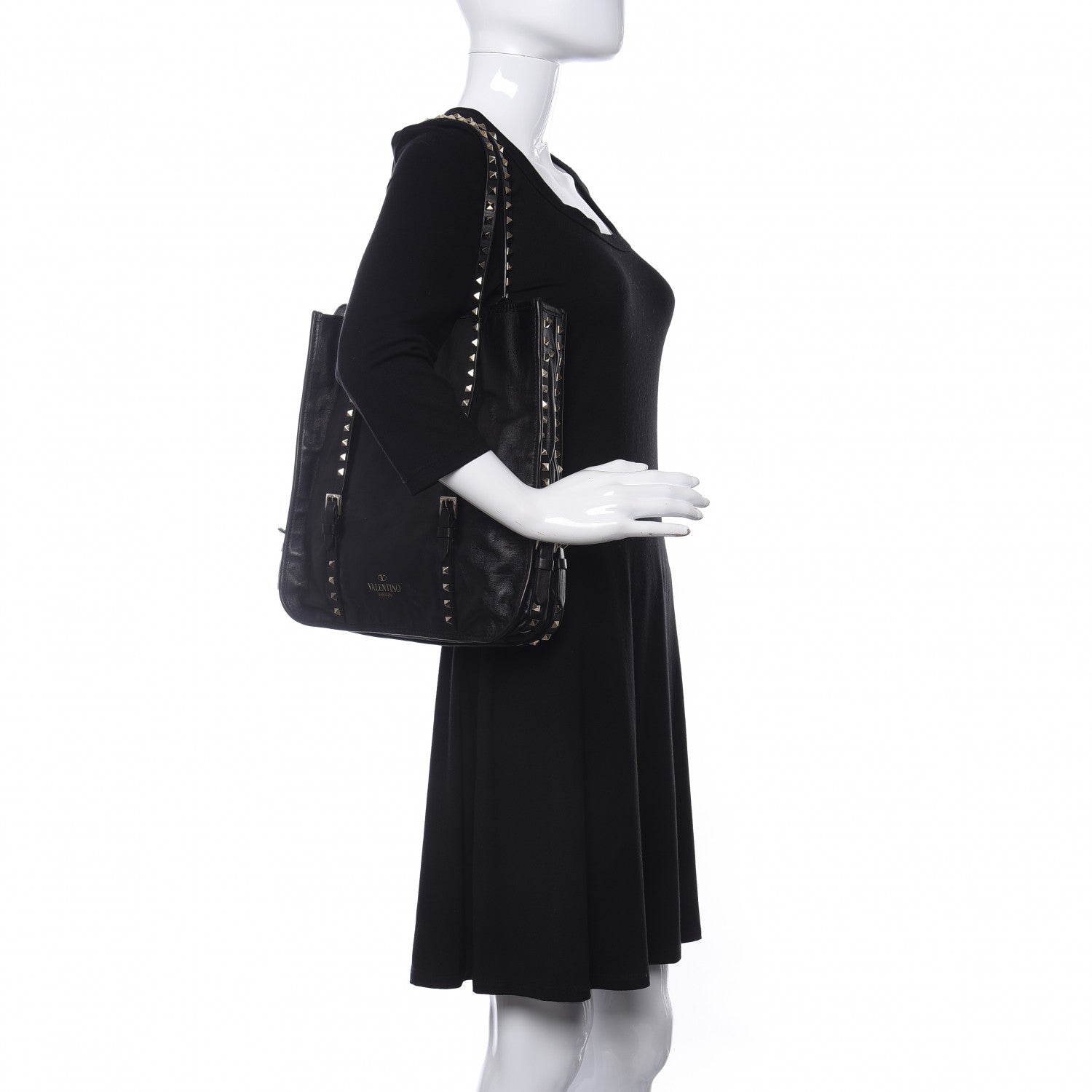 Valentino Garavani Vitello Rockstud Shopper Tote Black 2 of 9