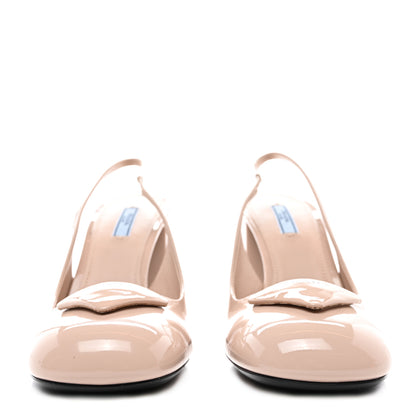 Prada Patent Triangle Logo Slingback Pumps 41 Cipria 2 of 7
