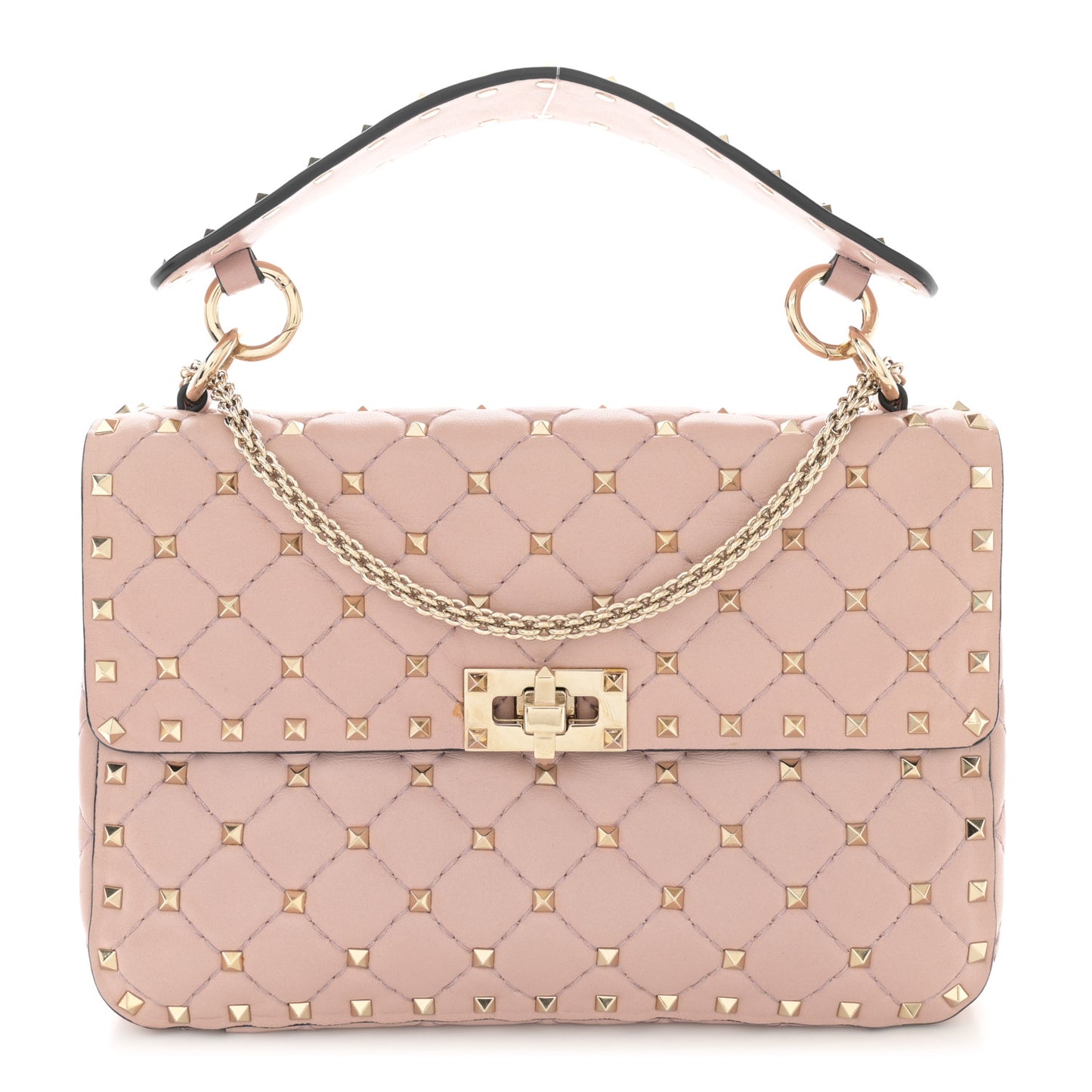 Lambskin Medium Rockstud Spike Shoulder Bag Poudre