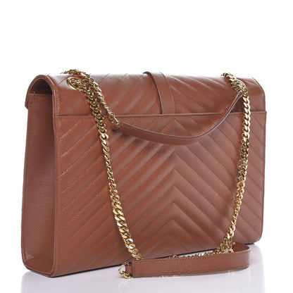 Saint Laurent Grain De Poudre Matelasse Chevron Large Monogram Satchel Brown 3 of 9