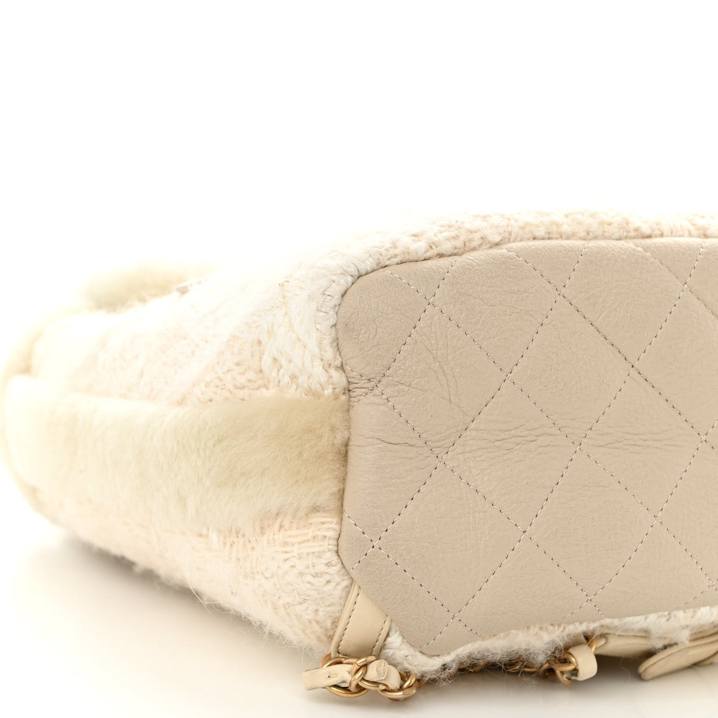 Tweed Shearling Quilted CC Backpack White