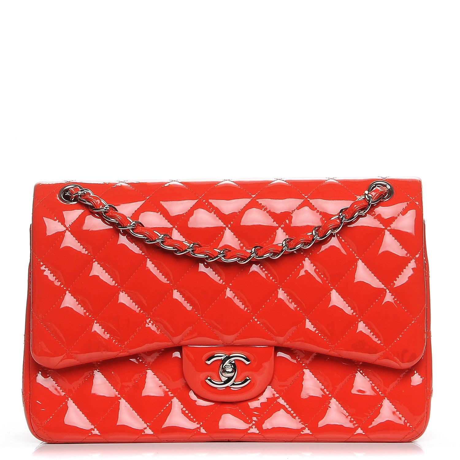 Chanel Patent Quilted Jumbo Double Flap Red 1 of 13