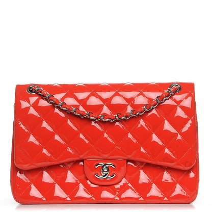 Chanel Patent Quilted Jumbo Double Flap Red 1 of 13