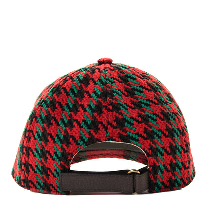 Gucci Tweed Wool Houndstooth Interlocking G Baseball Hat S Red Green 5 of 9