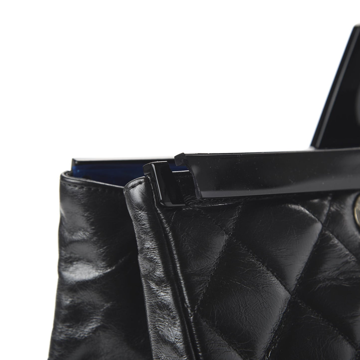 Glazed Calfskin Quilted Large CC Delivery Tote Black