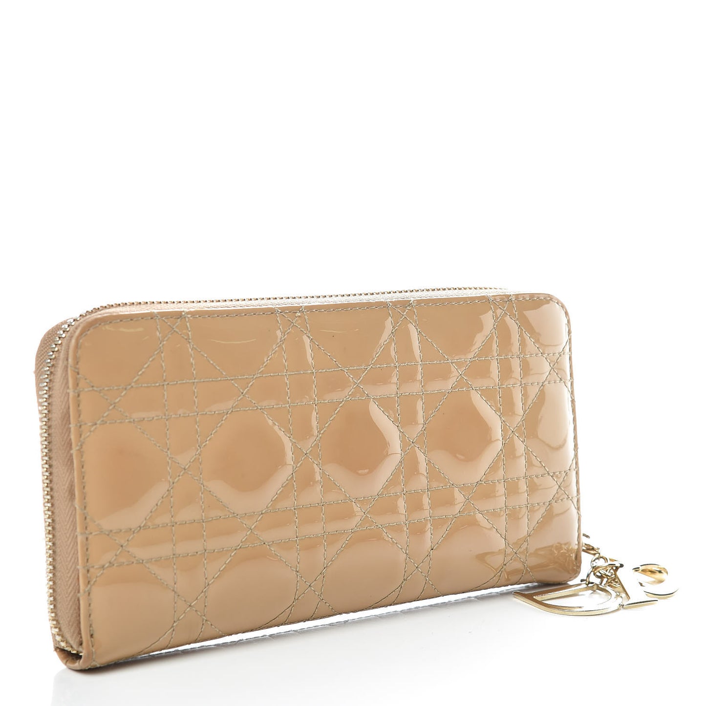 Patent Cannage Lady Dior Continental Zip Wallet Beige