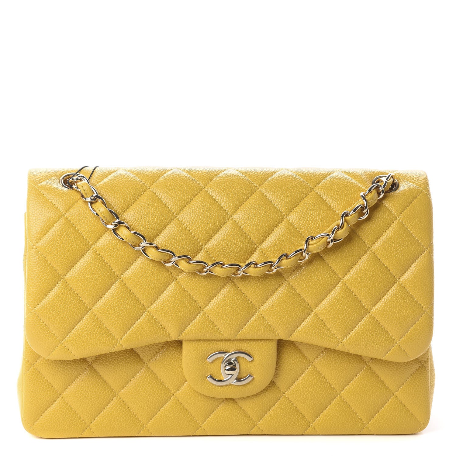 Chanel Caviar Quilted Jumbo Double Flap Yellow 1 of 8