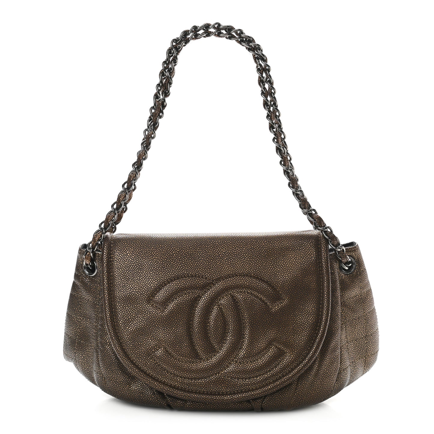 Metallic Caviar Half Moon Large Flap Bronze