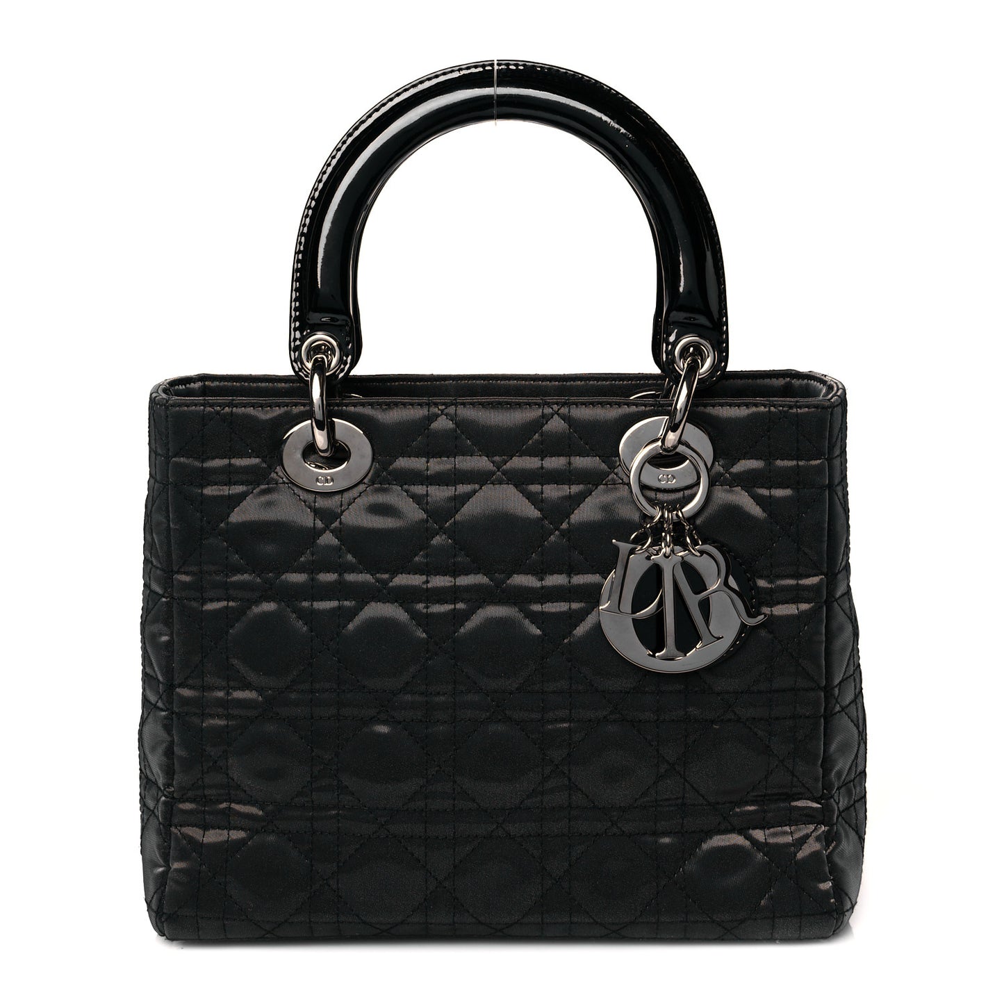 Coated Canvas Patent Cannage Medium Lady Dior Black