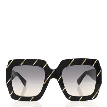Gucci Acetate Square Frame Crystal Striped GG0178S Sunglasses Black 2 of 7