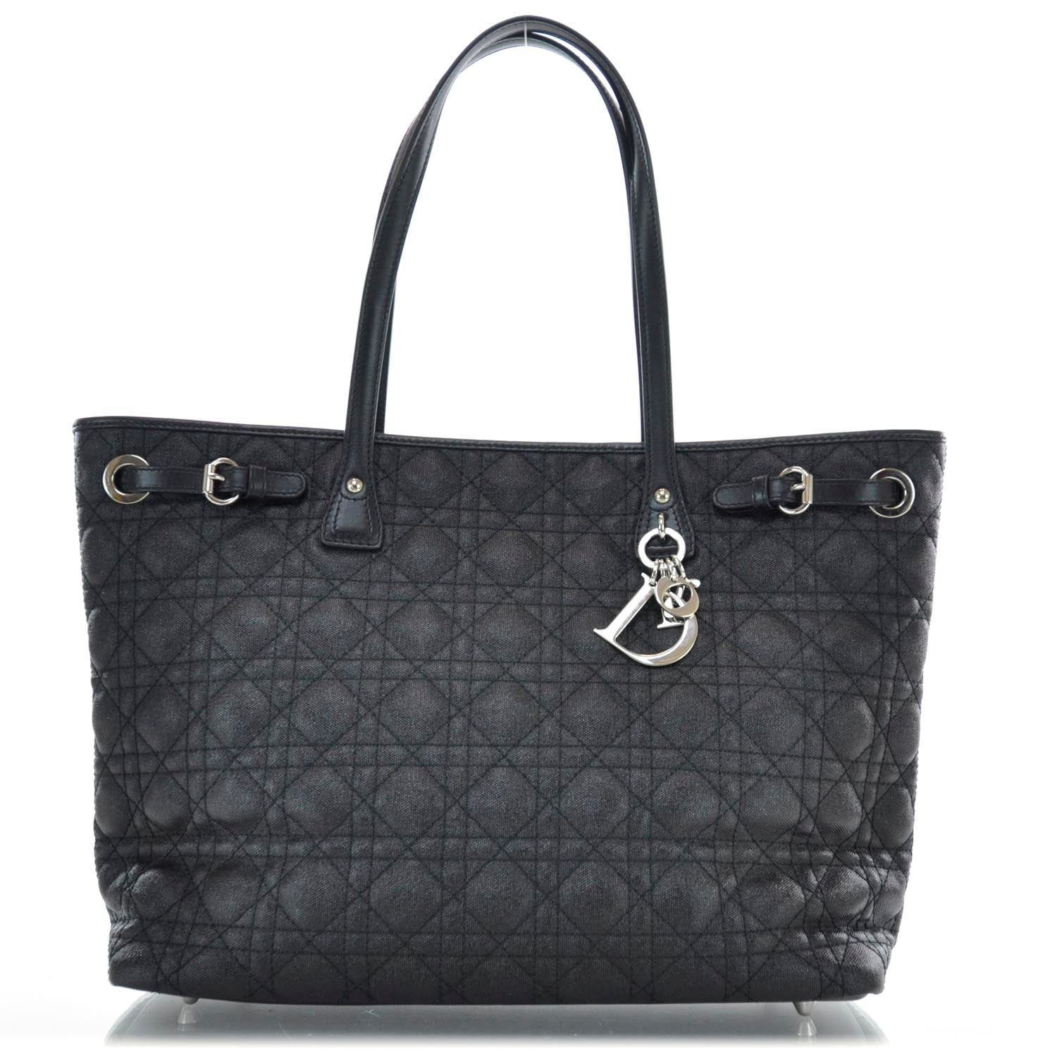 Christian Dior Coated Canvas Cannage Medium Panarea Tote Black 1 of 14