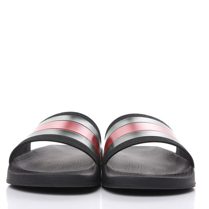 Gucci Rubber Web Mens Pool Slide Sandals 8 Black Green Red 2 of 9