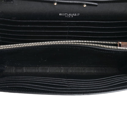 Saint Laurent Calfskin Crocodile Embossed Monogram Chain Wallet Black 5 of 16