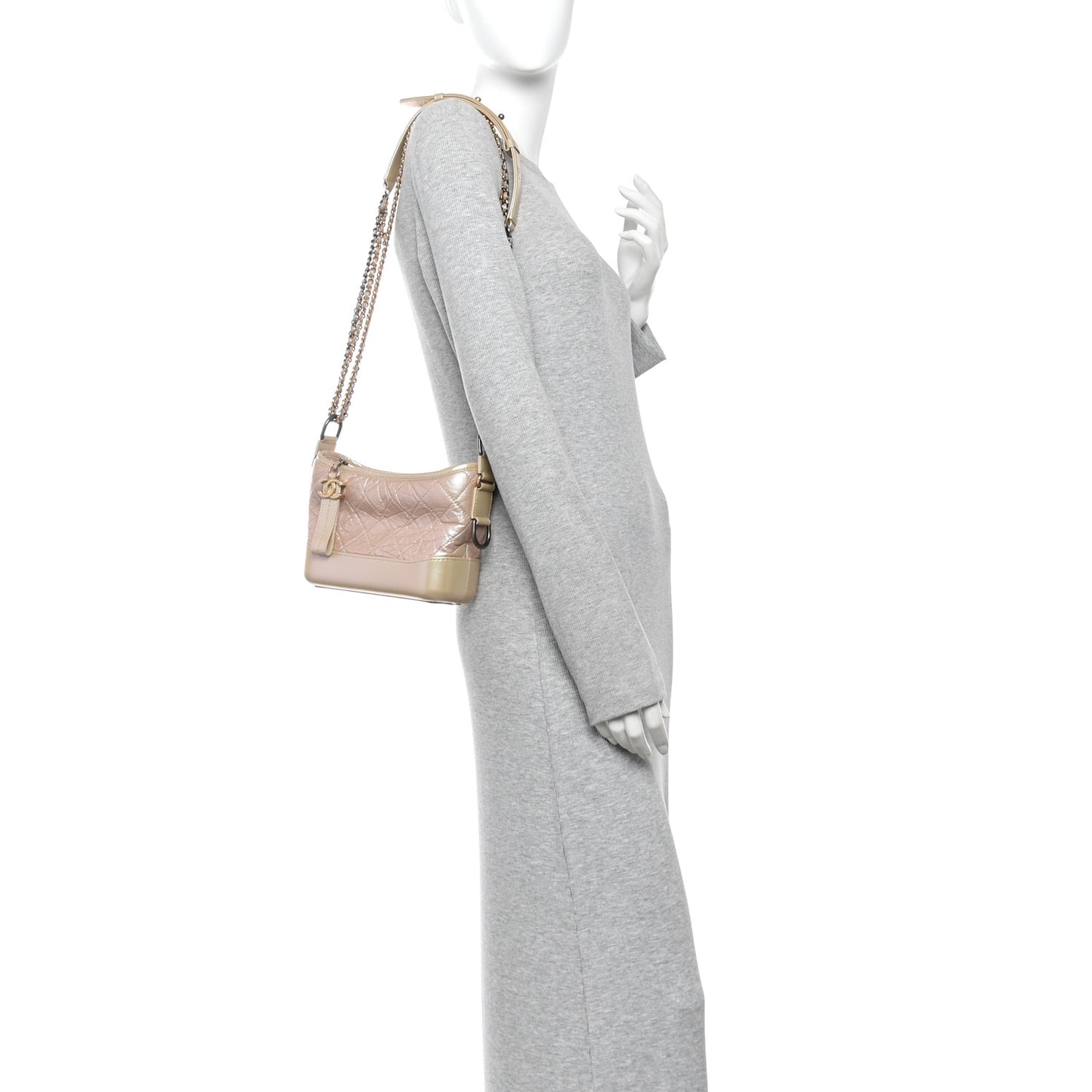 Iridescent Aged Calfskin Quilted Small Gabrielle Hobo Light Pink