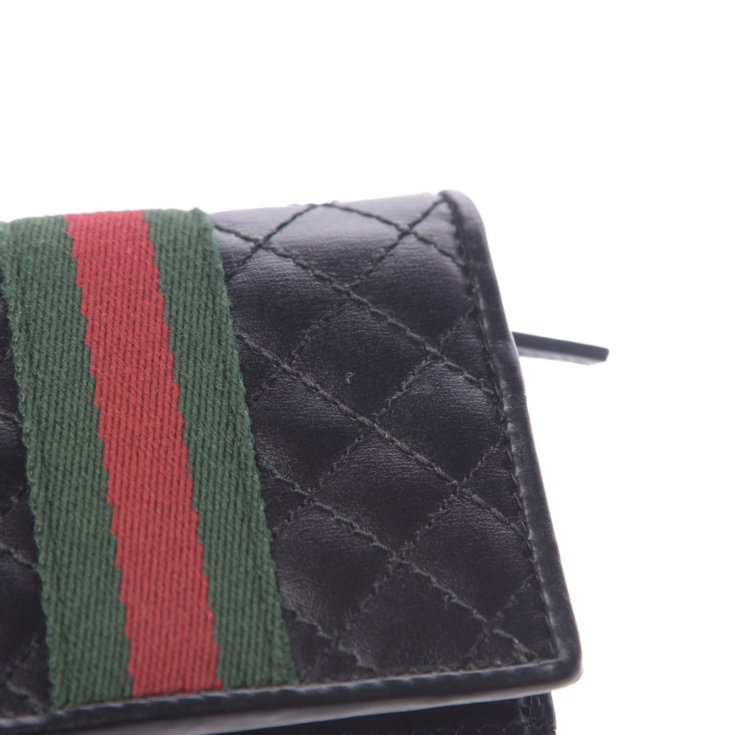 Gucci Calfskin Web Trapuntata GG Marmont Card Case Wallet Black 10 of 11