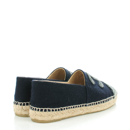 Chanel Velvet Tweed CC Espadrilles 37 Navy Grey 4 of 11