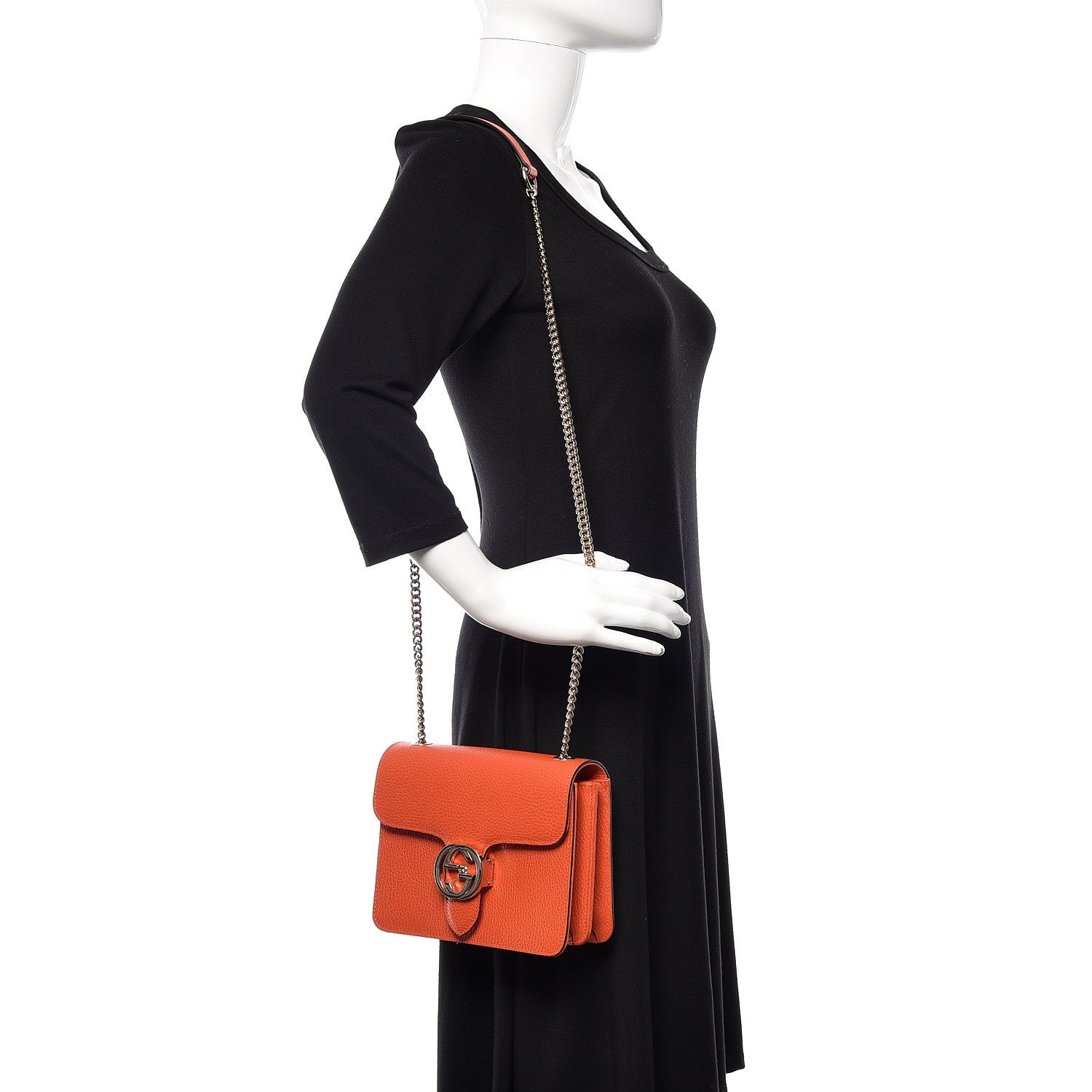 Gucci Dollar Calfskin Small Interlocking G Shoulder Bag Sun Orange 2 of 10