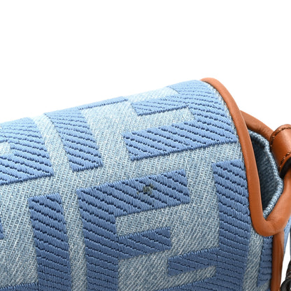 Fendi Denim Vitello King FF Embroidered Baguette Denim Chiaro Brandy 10 of 10