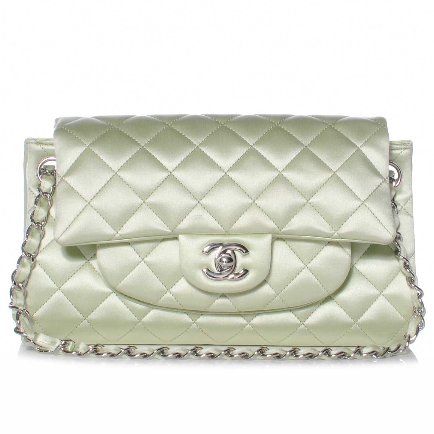 Satin Quilted Medium Flap Mint Green