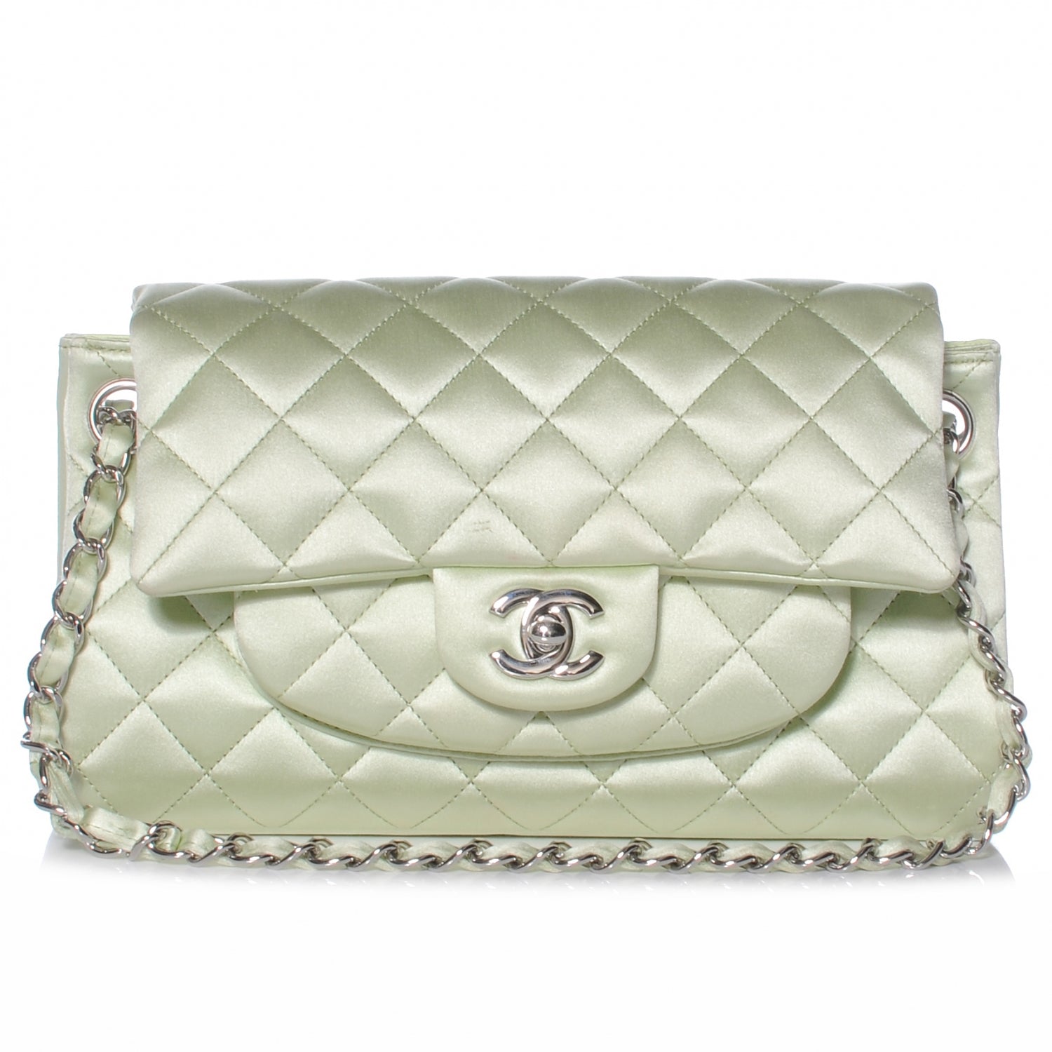 Chanel Satin Quilted Medium Flap Mint Green 1 of 9