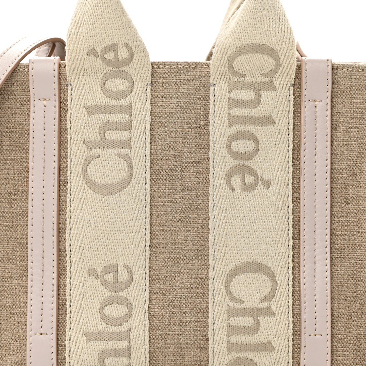 Cotton Calfskin Small Woody Ribbon Tote With Strap Cement Pink