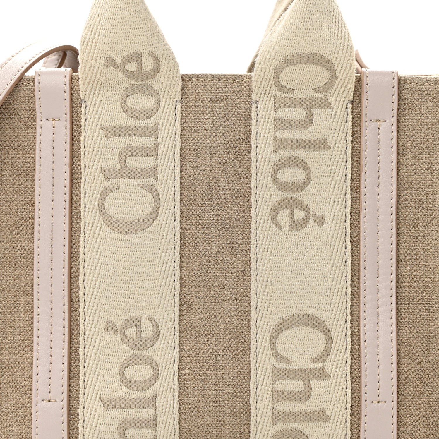 Chloe Cotton Calfskin Small Woody Ribbon Tote With Strap Cement Pink 8 of 11