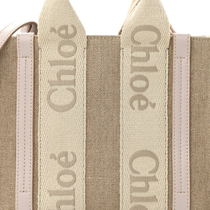 Chloe Cotton Calfskin Small Woody Ribbon Tote With Strap Cement Pink 8 of 11