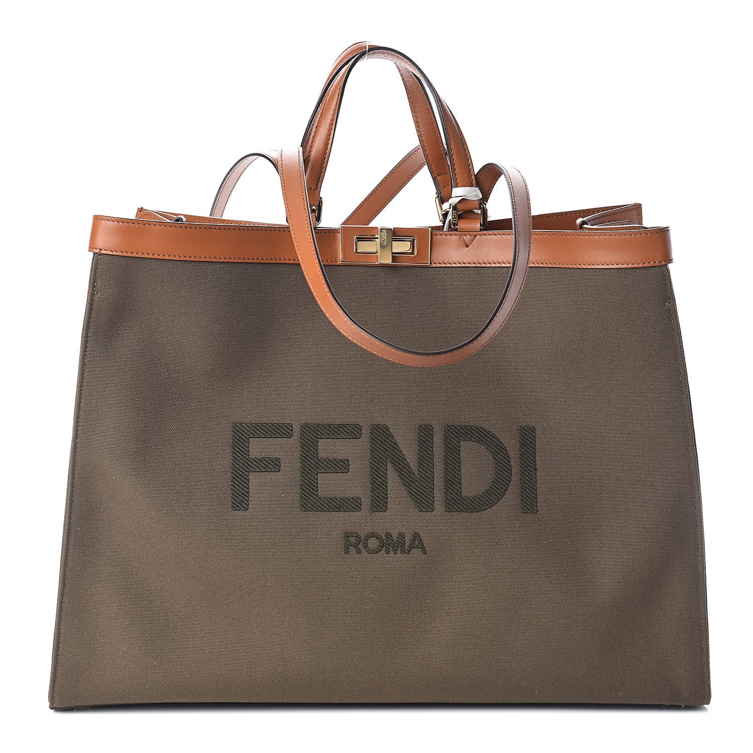 Fendi Canvas Vitello King Logo Embroidered Large Peekaboo X-Tote Amazzonia Cuoio 1 of 8
